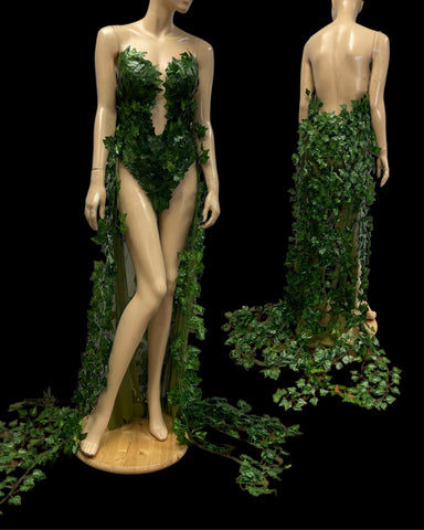 Plunge Poison Ivy Monokini Gown Dress Costume Rave Cosplay Halloween