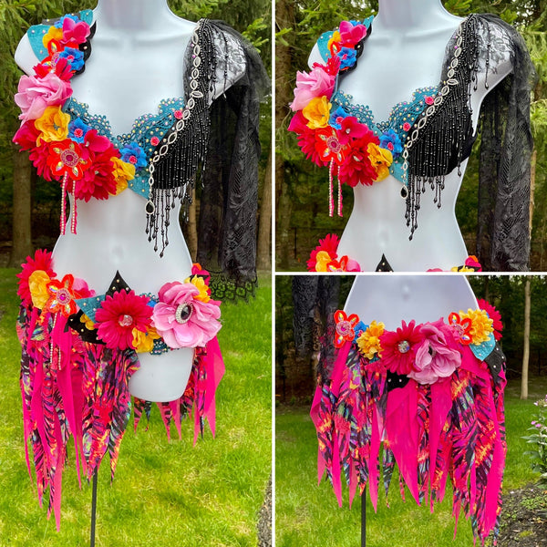 Neon Glam Garden Fairy Bra and Shorts Costume