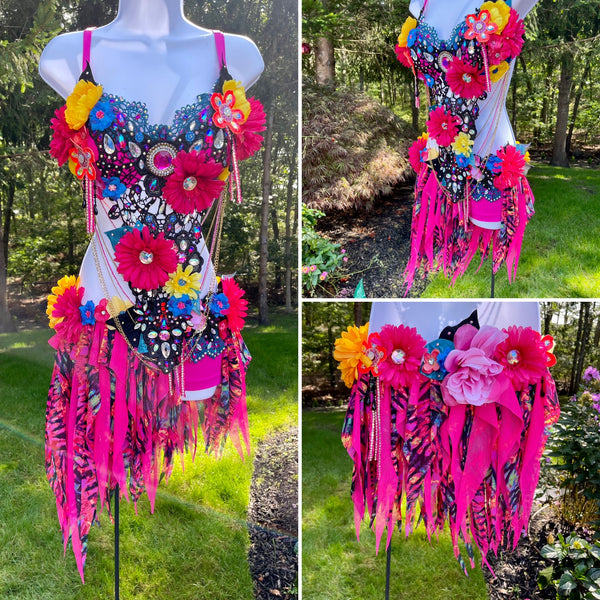Ready to ship 36C Large Bottom - Chained Neon Garden Fairy Bra and Shorts Costume