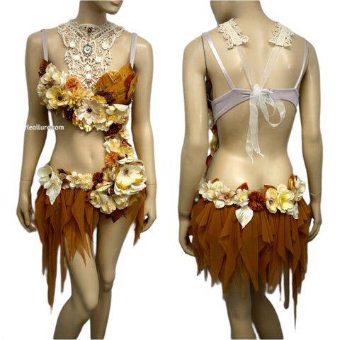 Bronze Copper Victorian Lace Fairy Monokini Bra and Shorts Costume