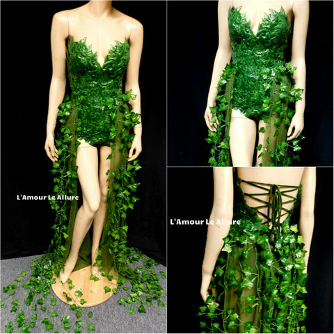 Ready To Ship Size Small - Full Poison Ivy Monokini Gown Dress Costume Rave Bra Rave Wear Cosplay Halloween