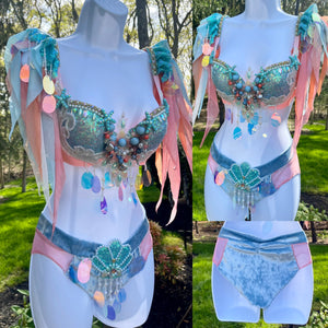 Ready to Ship 34B Small - Blue Sequins Mermaid Top and bottom