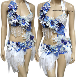 Blue and White Winter Water Fairy Monokini Bra and Shorts Costume