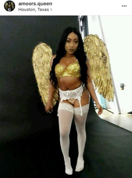 Extra Large Rhinestone Gold Angel Wings Cosplay Dance Costume Rave  Halloween Burlesque Show Girl