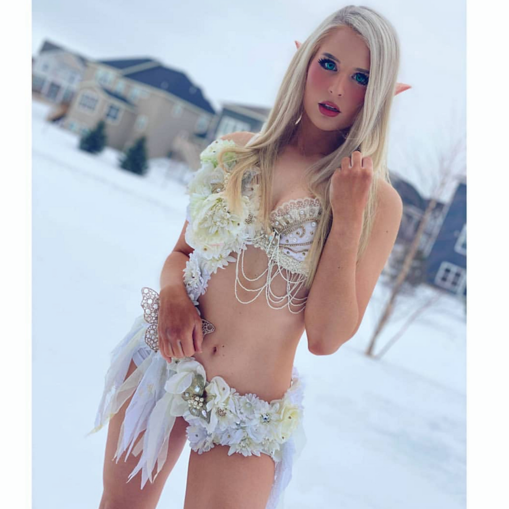White Forest Fairy Monokini Halloween Dance Rave Bra Costume – L