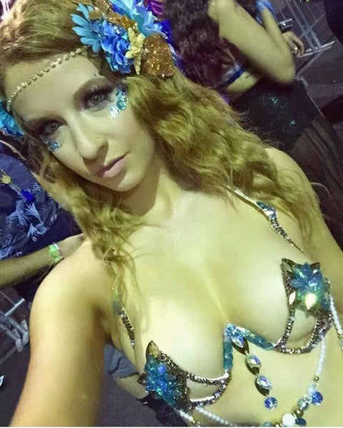 Turquoise and Gold Rihanna Diamond Samba Carnival Dance Top