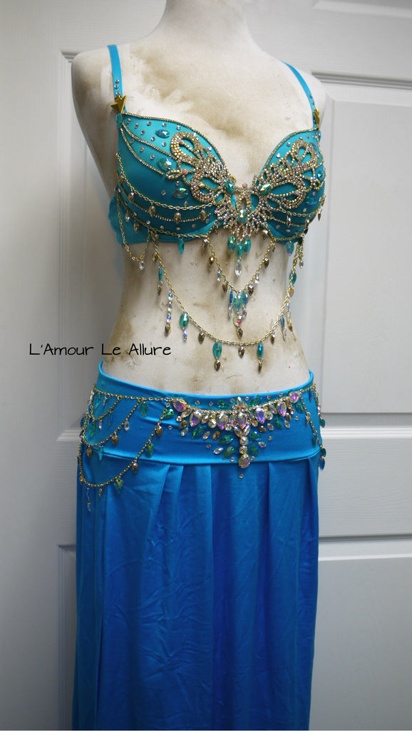 Jade Princess Jasmine Gold Chain Bra and Belly Dancer Skirt Burlesque –  L'Amour Le Allure