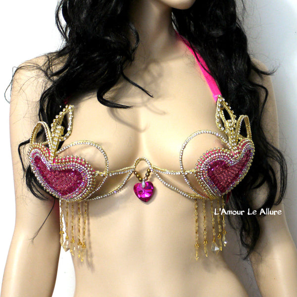 Pink and Gold Heart Samba Carnival Top Valentines Day