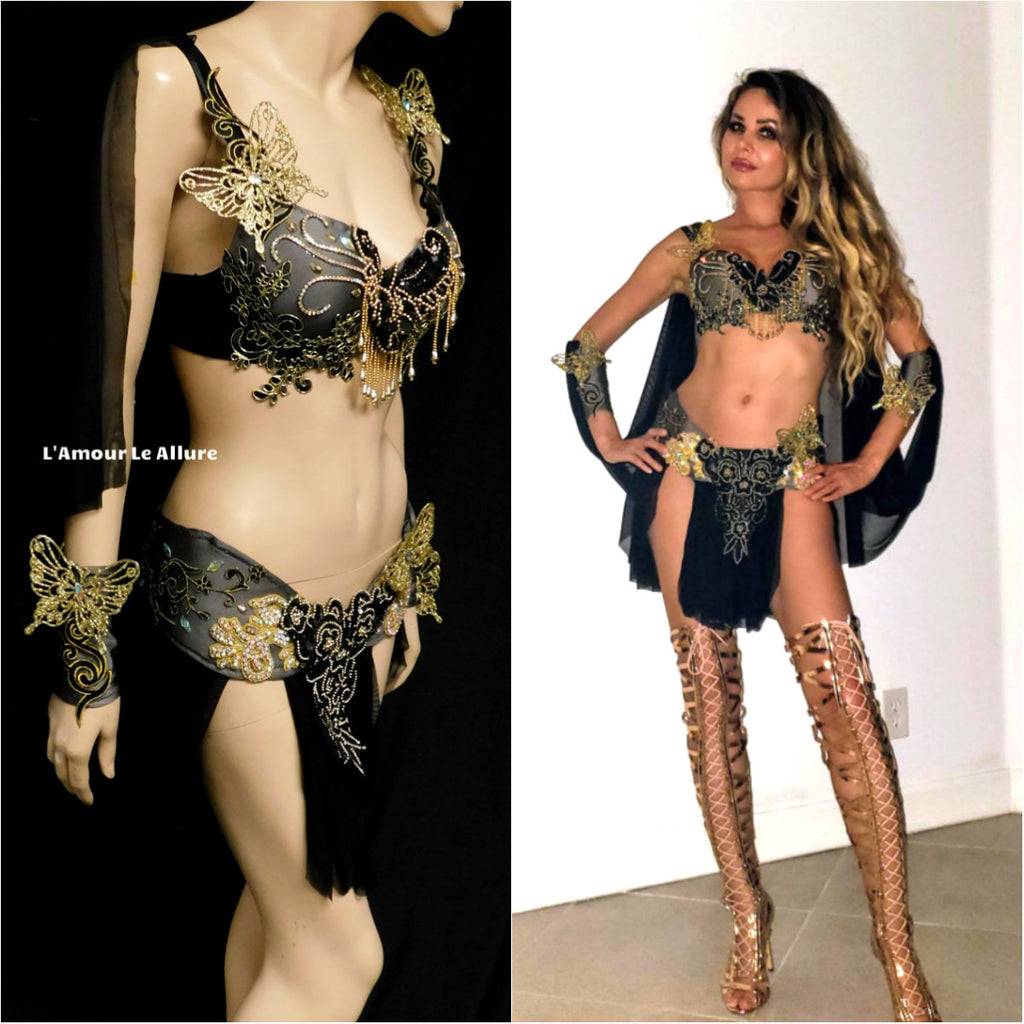 Black and Gold Butterfly Goddess Fairy Costume Dance Rave Bra Cape and –  L'Amour Le Allure
