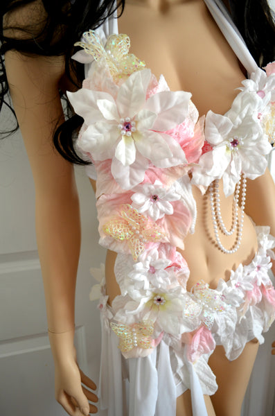 Pink and White Winter Frosted Fairy Monokini Costume