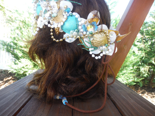 Dripping In Gold Mermaid Flower Crown Halloween Costume Headband Headpiece