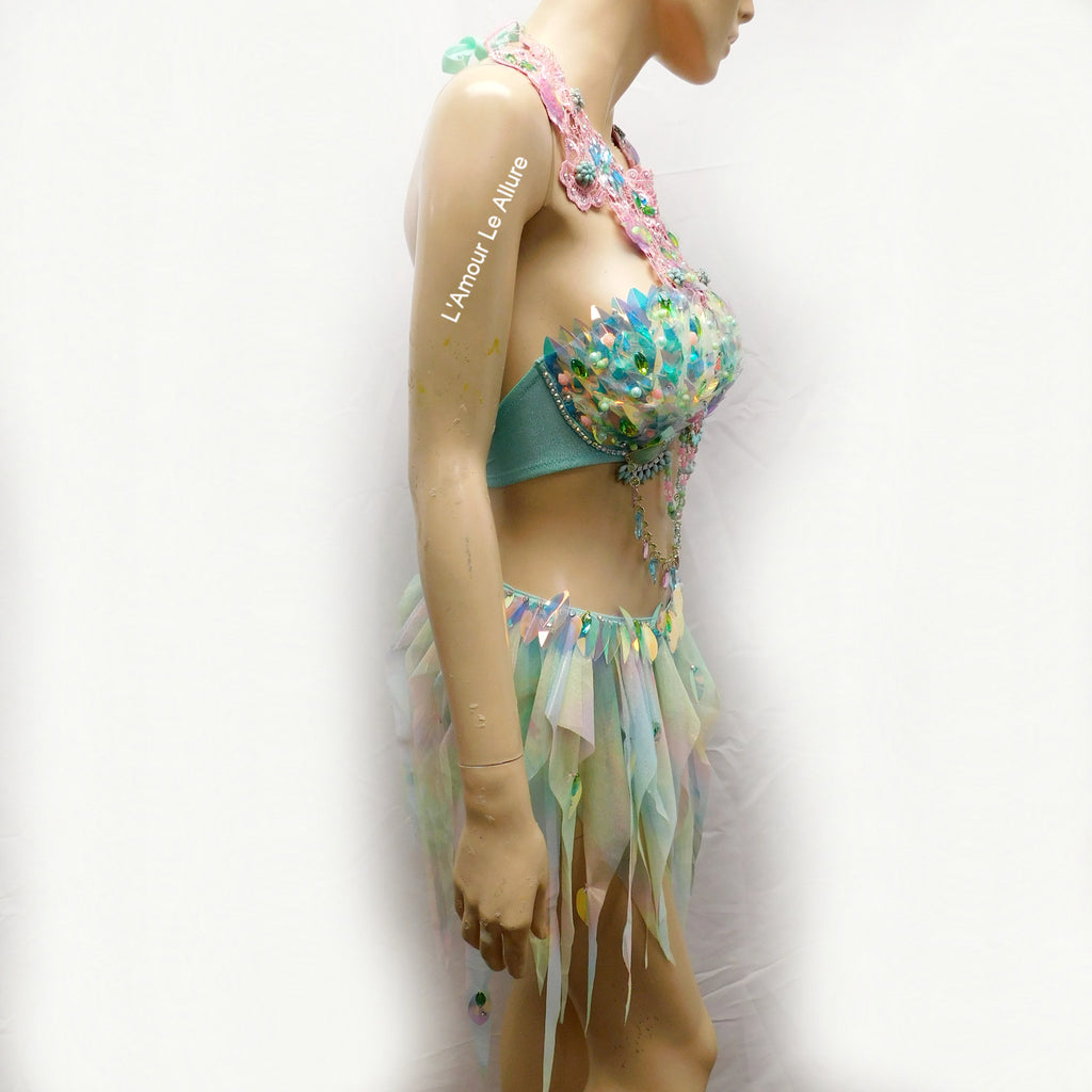 Holographic Pastel Rainbow Flower Fairy Bra and Bottom Costume Dance R –  L'Amour Le Allure