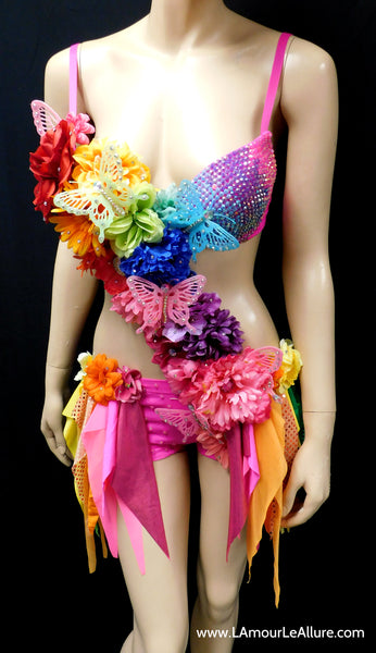 Pink Rainbow Fairy Monokini Costume Dance Rave Bra Halloween