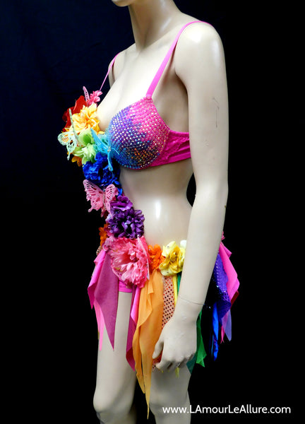 Pink Rainbow Fairy Monokini Costume Dance Rave Bra Halloween