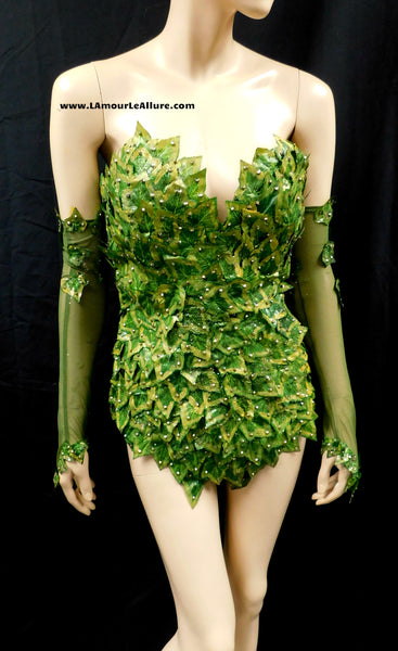 Full Gold Mother Nature Poison Ivy Monokini Body Suit Costume Rave Cosplay Halloween