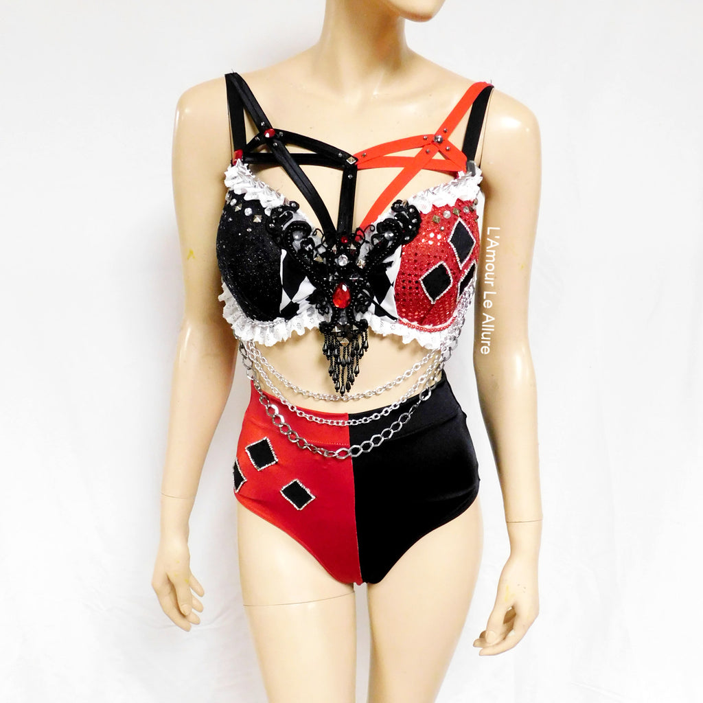 Harley Quinn Bra Cage Bra and High Waist Costume Rave – L'Amour Le Allure