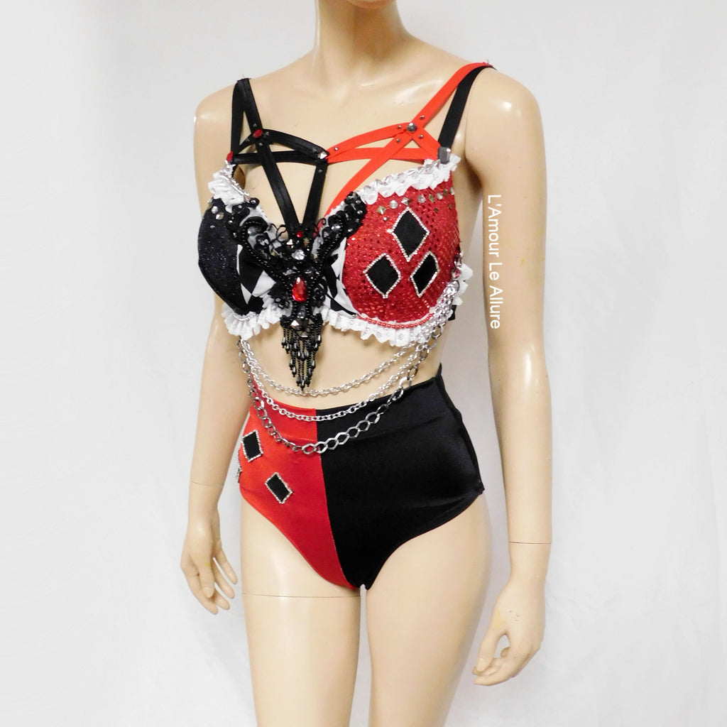 Harley Quinn Bra Cage Bra and High Waist Costume Rave – L'Amour Le Allure