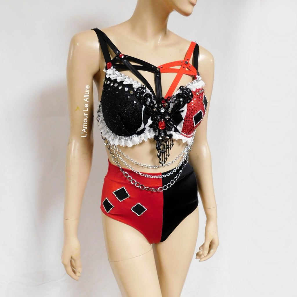 Harley Quinn Bra Cage Bra and High Waist Costume Rave – L'Amour Le