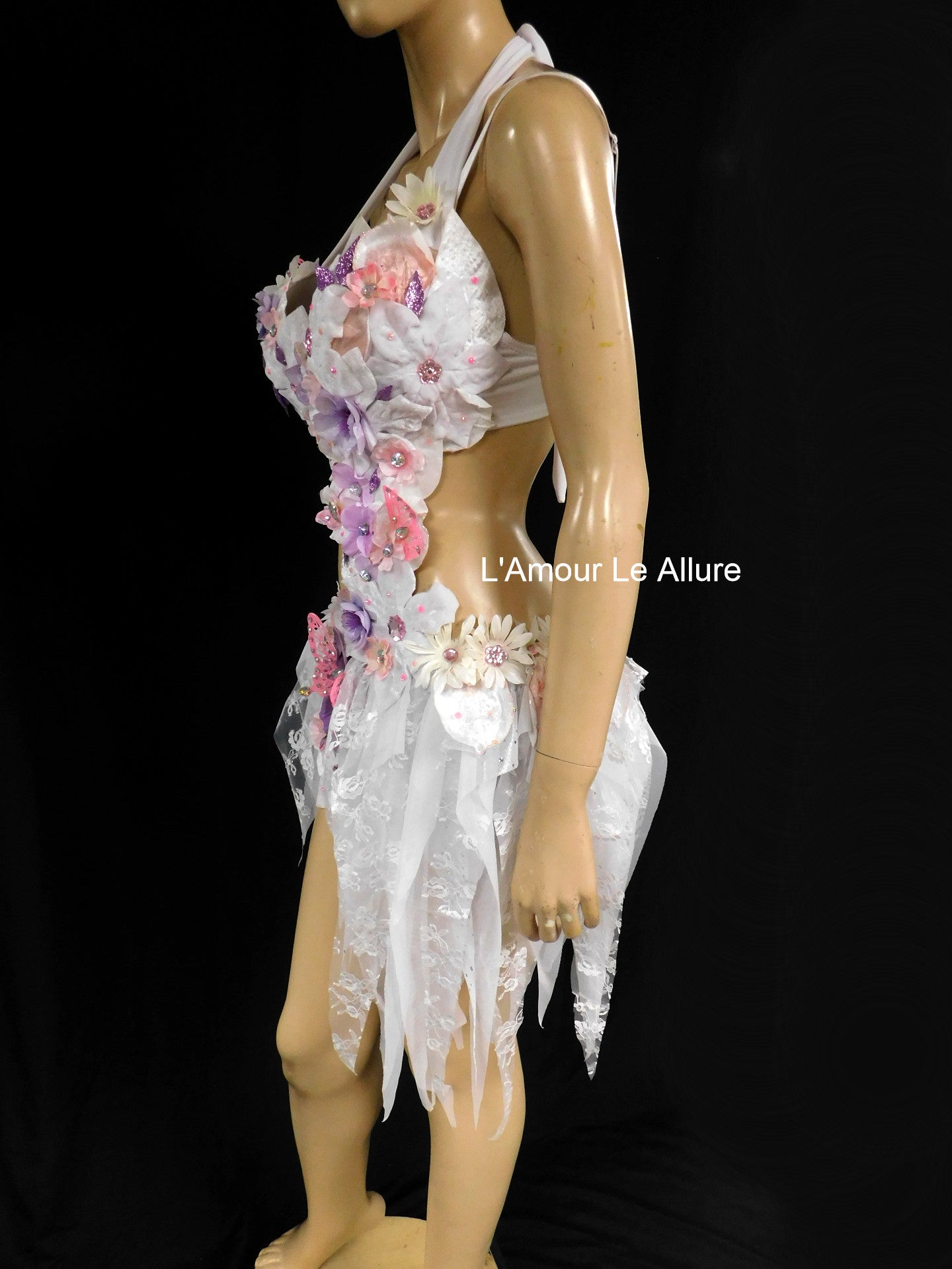 Iridescent Unicorn Pink and Purple Flower Fairy Monokini Costume Dance Rave Halloween