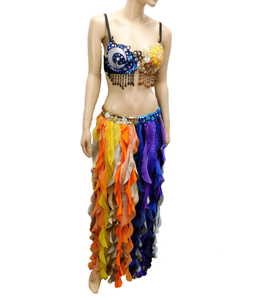 Sun and Moon Burlesque Belly Dancer Show Girl Rave Bra and Skirt