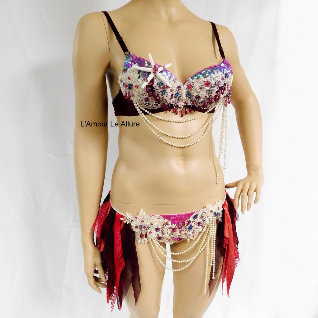 Ready to Ship 36A Purple and Burgundy Red Pearl Sequin Scale Mermaid B –  L'Amour Le Allure