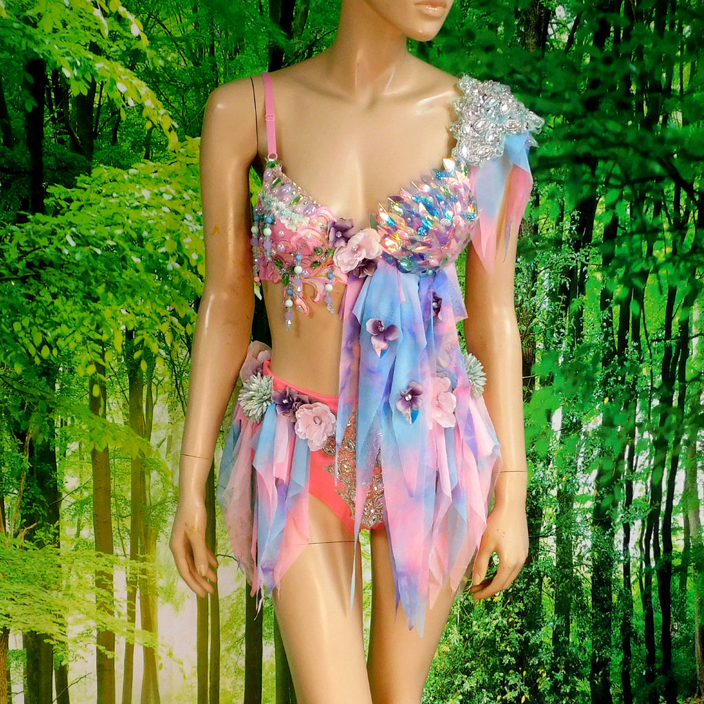 Floral Fairy rave outfit green rave bra+tutu/m 
