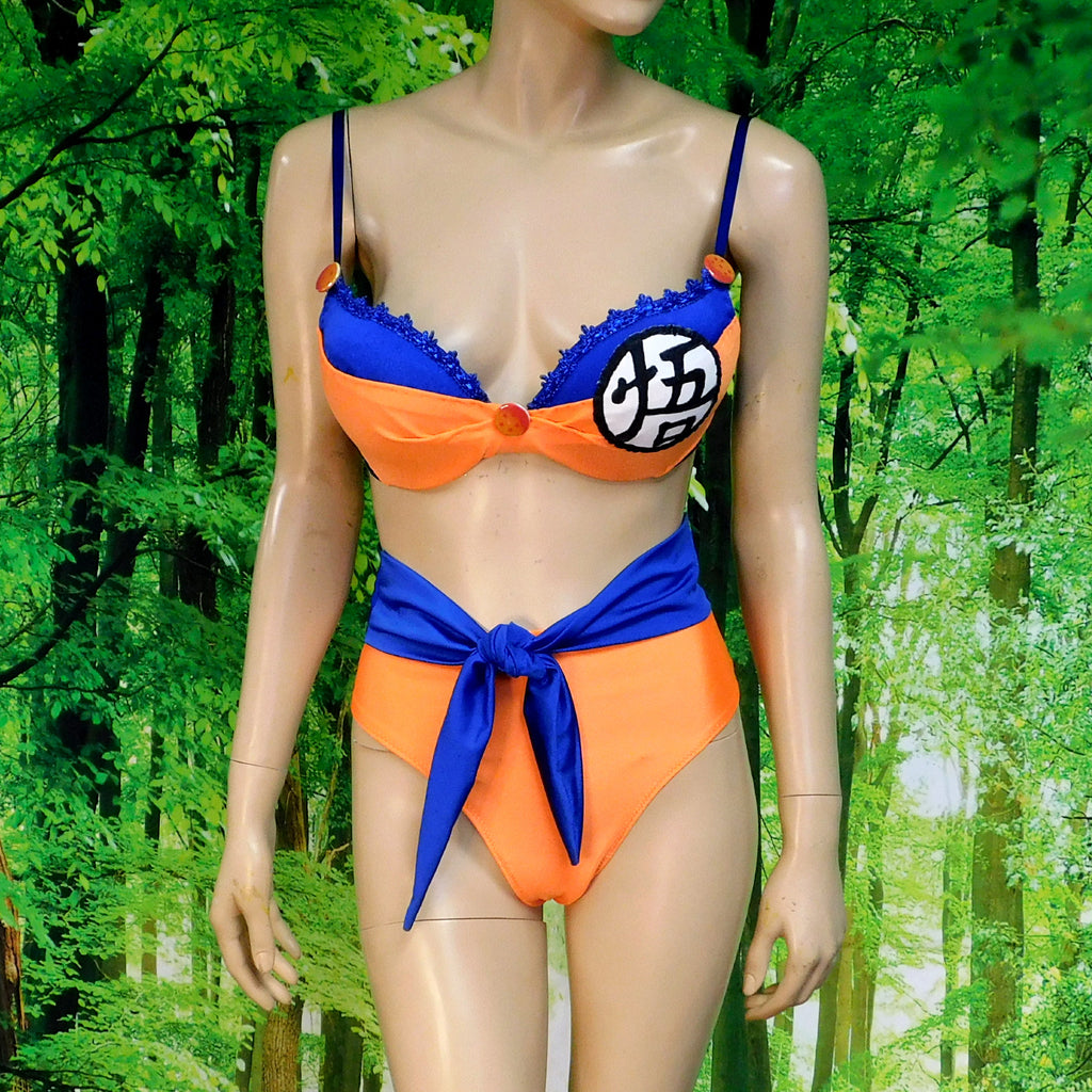 L'Amour Le Allure Dragon Ball Z Goku Cosplay Bra and High Waisted Bottom Dance Costume Rave Bra