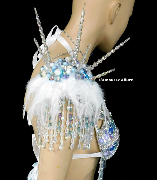 Frozen Ice Queen Elsa Icicle Crown Samba Cage Bra top LED Skirt and Thigh Garters