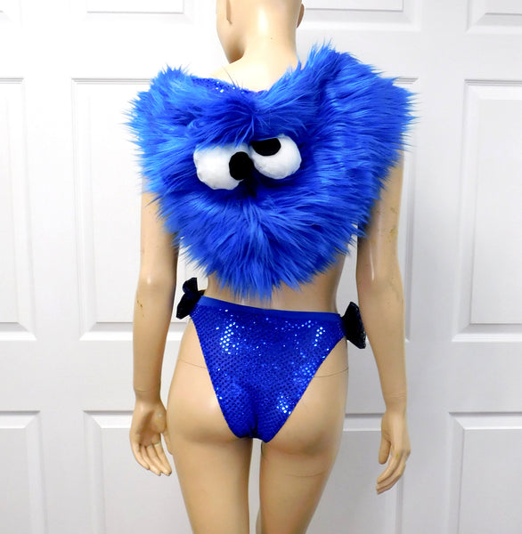 Cookie Monster Detachable Fur Hood, Bra and High Waist Bottom