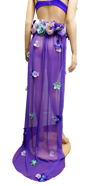 Two Piece Purple and Turquoise Teal Fairy Gown with Train Costume