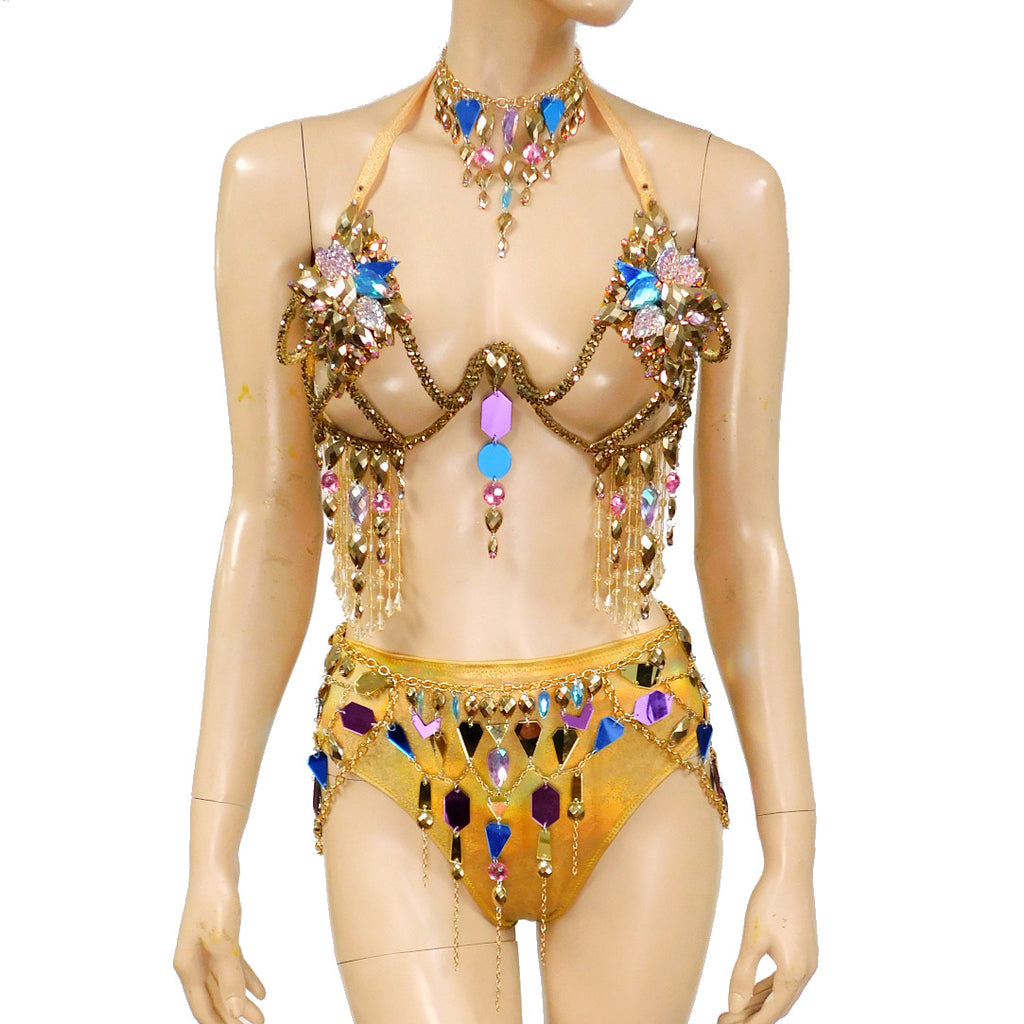 Gold Mirror Chain Goddess Samba Carnival Top Frame with Purple and