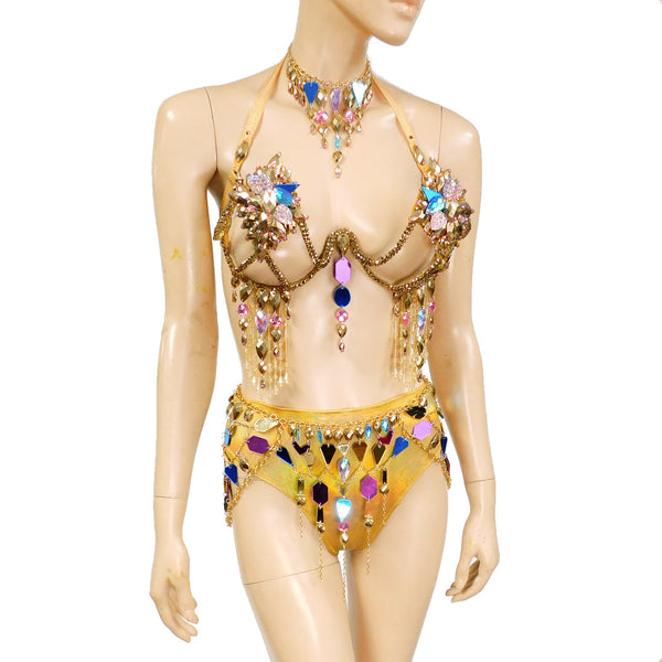 Gold Mirror Chain Goddess Samba Carnival Top Frame with Purple and Blue