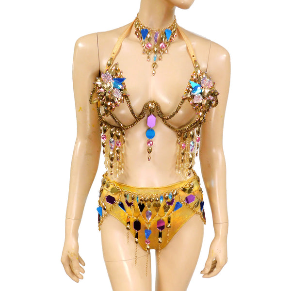 Gold Mirror Chain Goddess Samba Carnival Top Frame with Purple and Blue