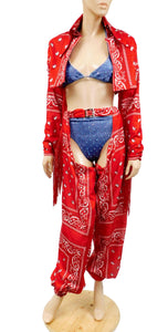 Ready to Ship Size Large - Cardi B Thotiana Cowgirl Inspired Costume - Red Bandana Cow Girl Jacket Only