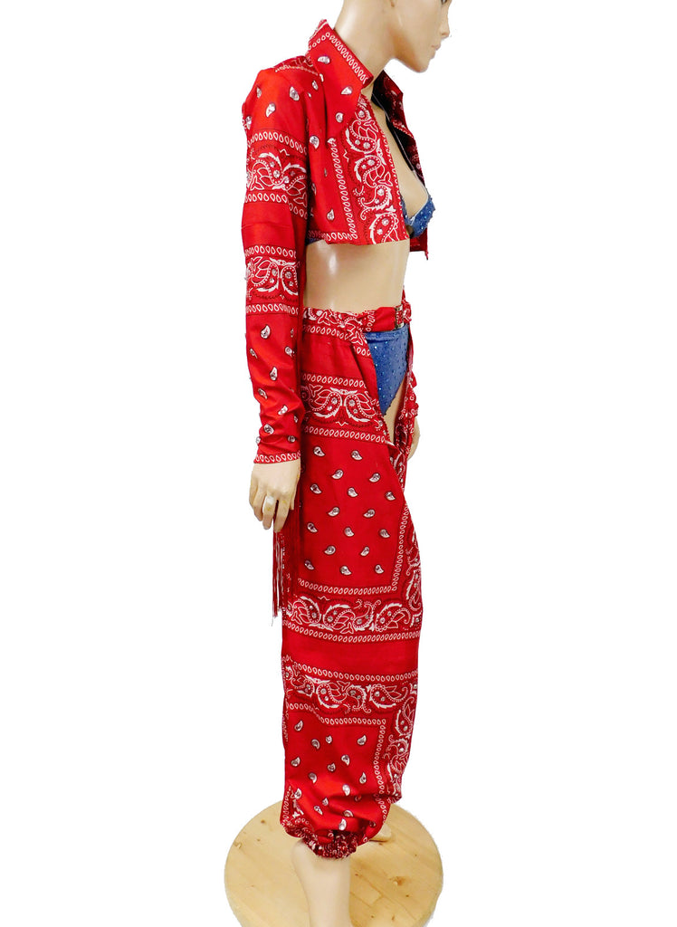 Cardi B Thotiana Inspired Costume - Red Bandana Cow Girl Jacket and Ch –  L'Amour Le Allure