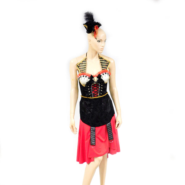 Ready to Ship Size Small - Beaded Lace Fringe Pirate Hat Corset and Skirt