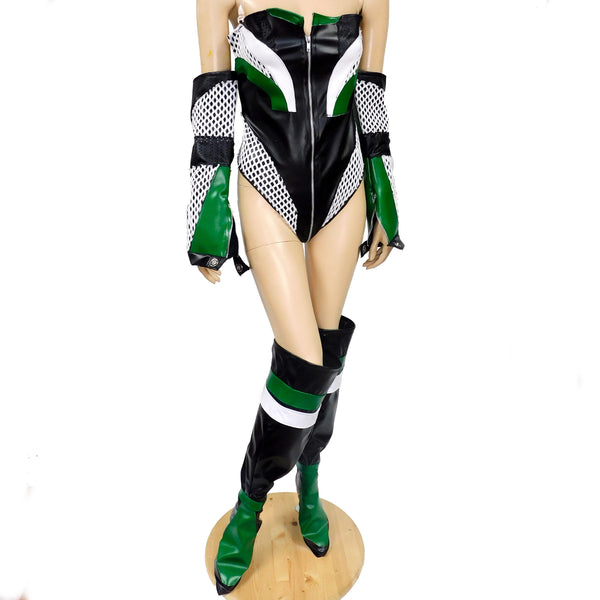 Cardi B Motorsport Inspired Costume - Leather Bodysuit with Sleeves and Boot covers