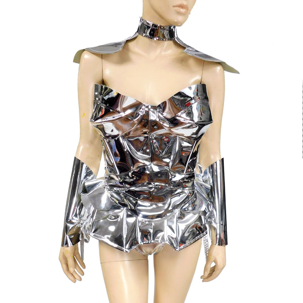 Silver Mirror Armor Corset Costume Inspired Nicki Minaj Motor Sport Outfit