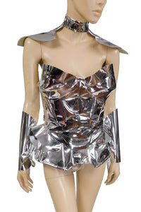 Silver Mirror Armor Corset Costume Inspired  by Nicki Minaj Motor Sport Outfit