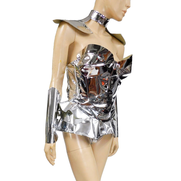 Silver Mirror Armor Corset Costume Inspired Nicki Minaj Motor Sport Outfit