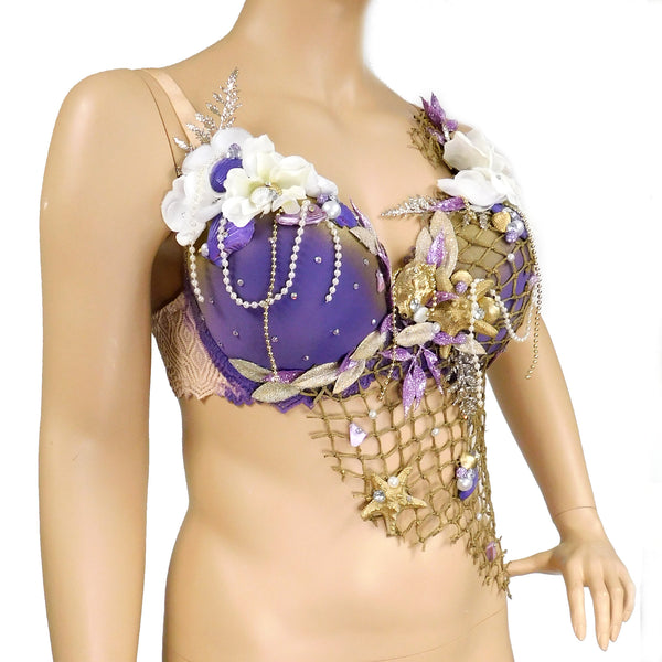 Dripping in Gold Purple Mermaid Costume Rave Bra
