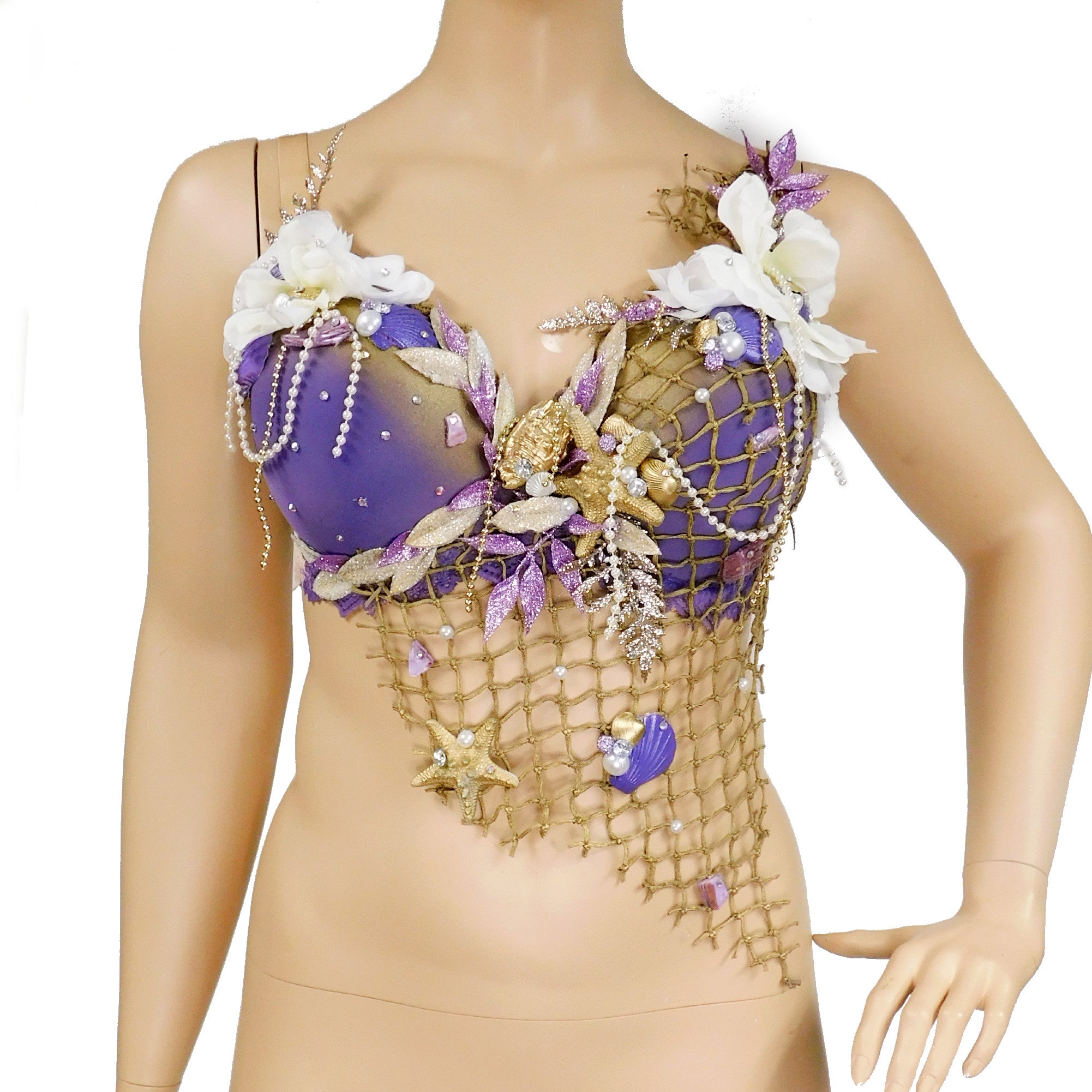 Dripping in Gold Purple Mermaid Bra Cosplay Dance Costume Rave Bra