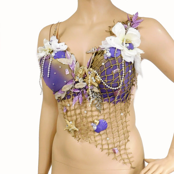 Dripping in Gold Purple Mermaid Costume Rave Bra