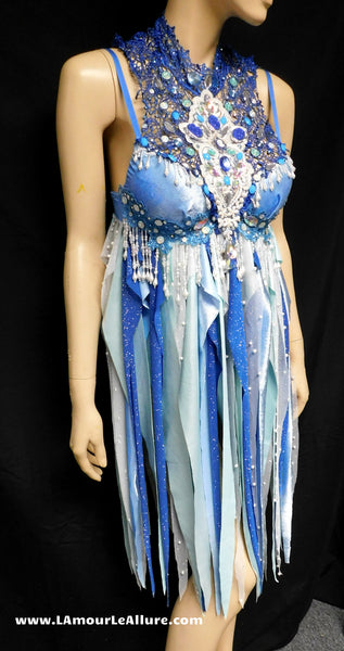 Whimsical Blue Lace Water Fairy Babydoll Dress Bra Costume