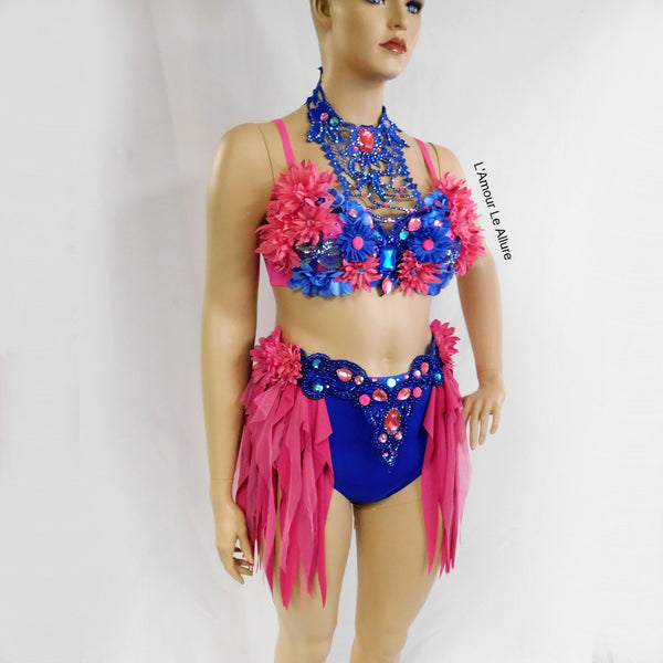 Ready to Ship 38C Pink and Blue Fairy Dance Chain Rave Bra and Skirt Halloween Costume