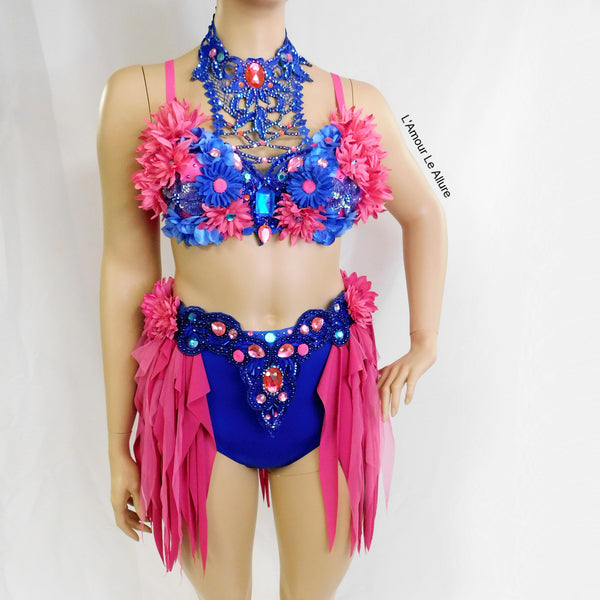 Ready to Ship 38C Pink and Blue Fairy Dance Chain Rave Bra and Skirt Halloween Costume