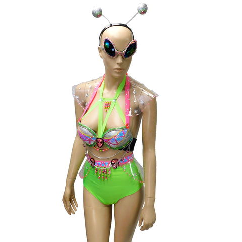 Alien Bra Skirt and Panties in Green and Pink