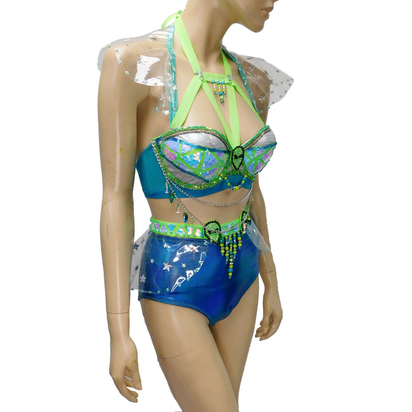 Alien Bra Skirt and Panties in Blue and Green