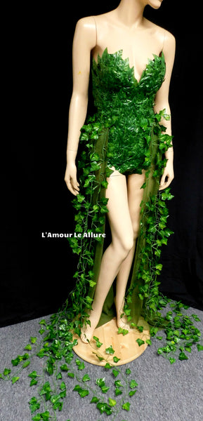 Full Poison Ivy Monokini Gown Dress Costume Rave Bra Rave Wear Cosplay Halloween