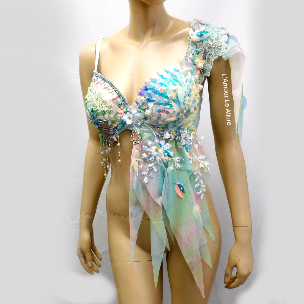  Ocean Blue Green Floral Water Fairy Monokini Dress Rave Bra  Dance Costume : Handmade Products